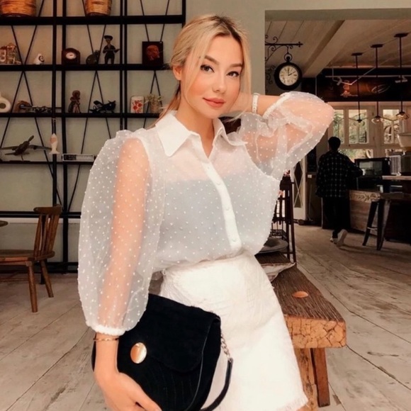 Zara Tops - Zara Swiss Dot Organza Puff Sleeve Blouse